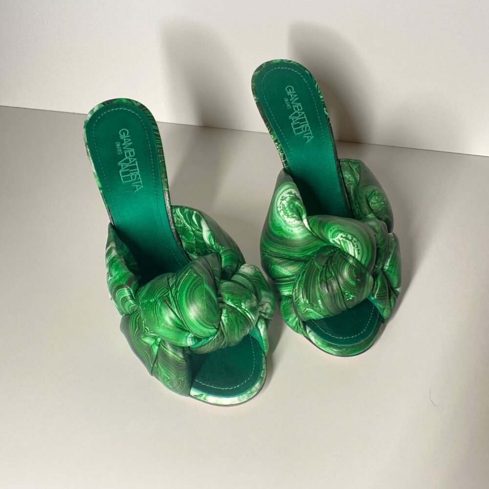 GIAMBATTISTA  VALLI Maxi Green Marble Knot Mules Women's Heel Sandals Si… - Picture 2 of 13